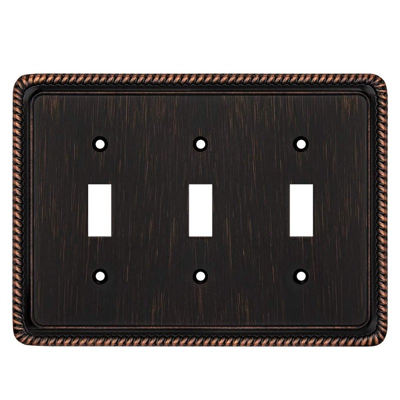 Henne Bery Rope Edge Decorative Wall Plate Switch Plate Outlet Cover (Triple Toggle, Aged Bronze) - Image 1